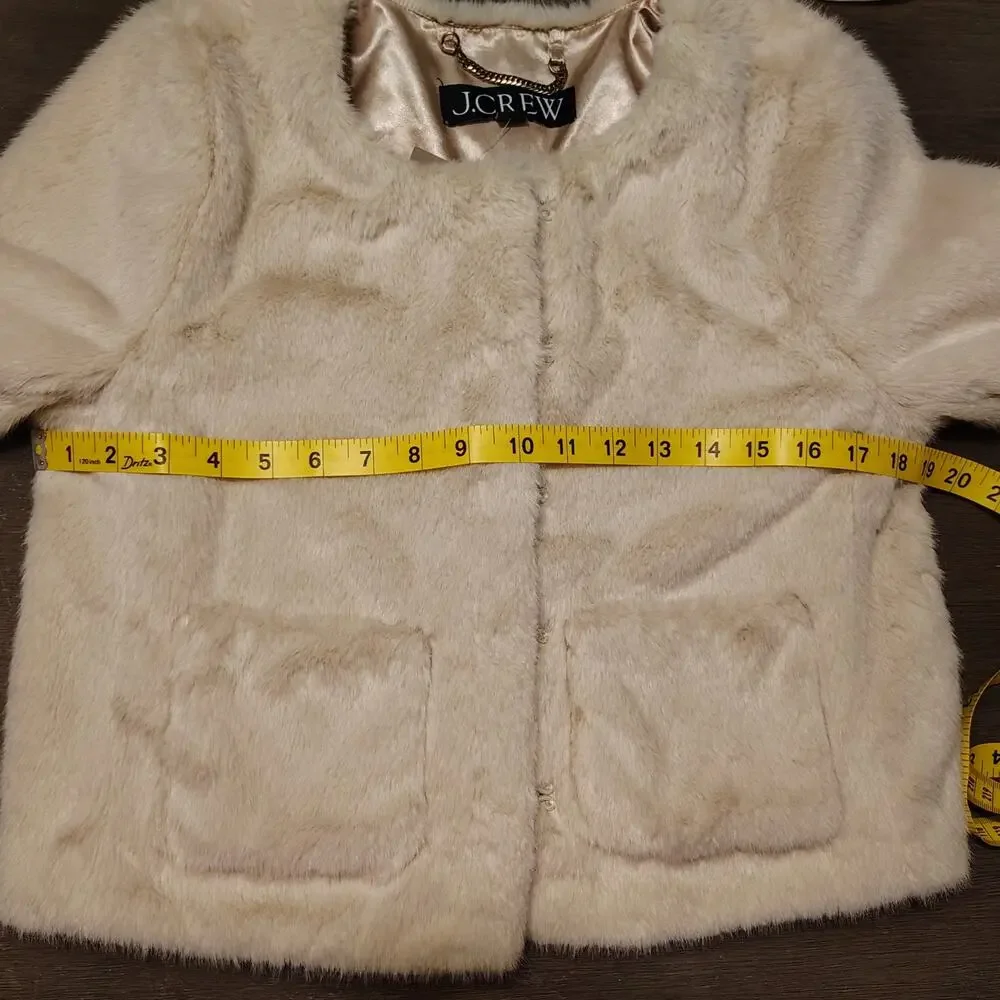 J.Crew Faux Fur Lady Jacket Cream Ivory Cropped Coat Size XS